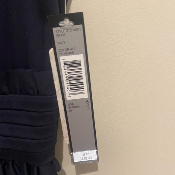 Navy Blue Tahari ASL Womens Cotton V Neck Dress w/Ruche Waist - Picture 6 of 7